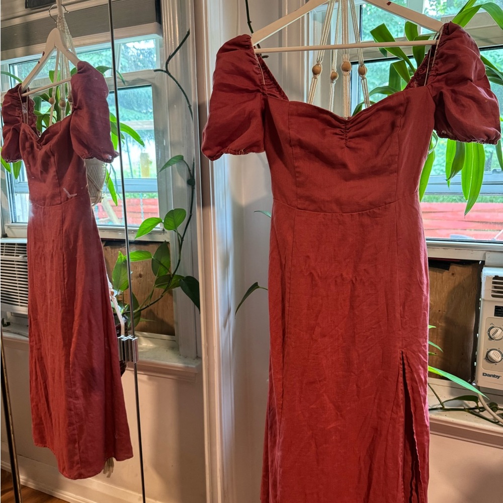Wilfred Red Sheath Dress with Puff Cap Sleeves
